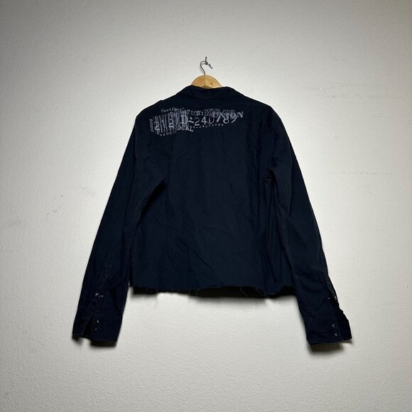 Y2K DKNY Jeans Button Up Dress Shirt Men XL Punk Band Retro Distress Black 2000s - Picture 2 of 15